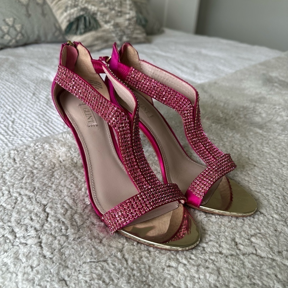 Glint hot pink rhinestone zip up stiletto heels